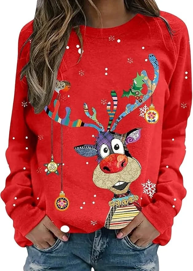 Unisex reindeer graphic print Christmas sweatshirt, crewneck