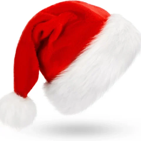 Unisex velvet Santa hat with extra-thick classic fur trim