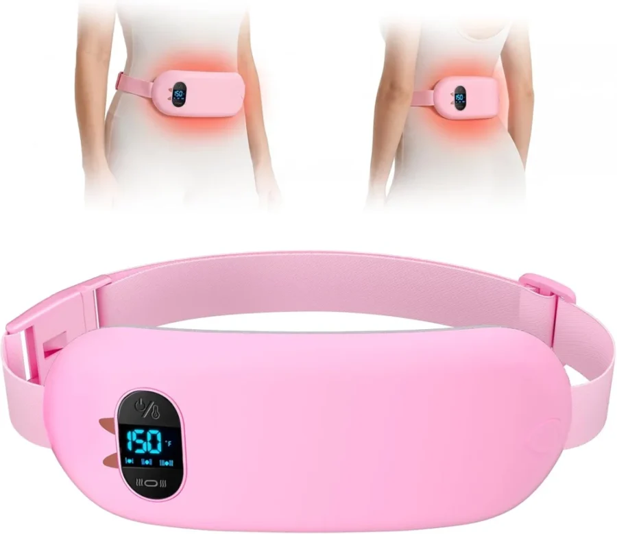 USB rechargeable heating belt with 6 heat and 6 massage modes, pink