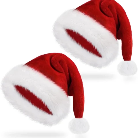 Velvet Santa hat for adults and kids with white band and pompom