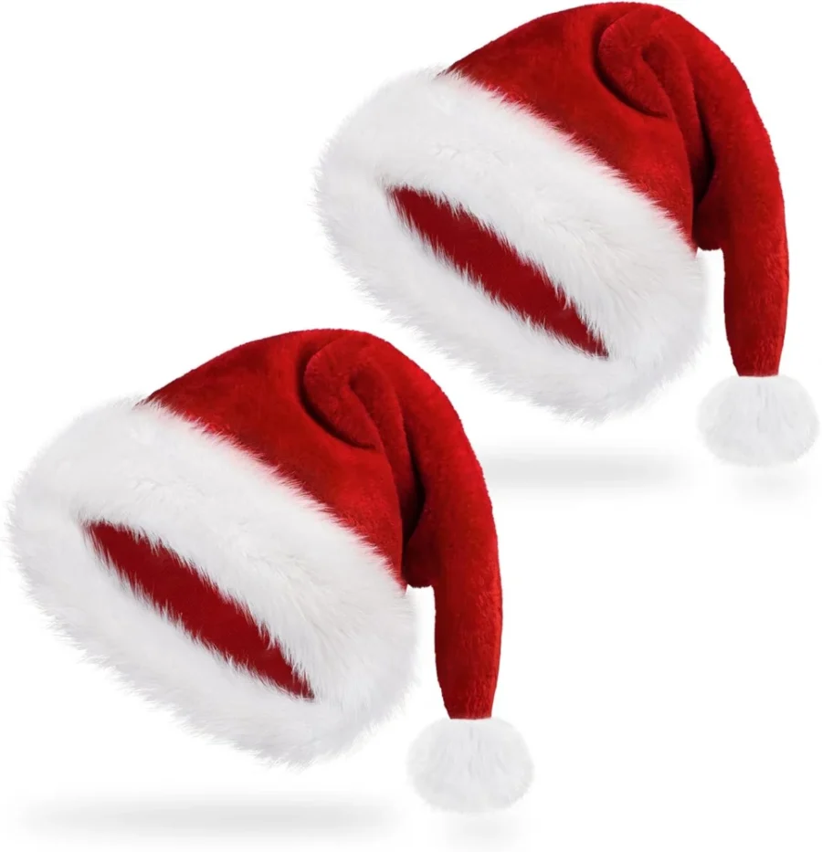 Velvet Santa hat for adults and kids with white band and pompom