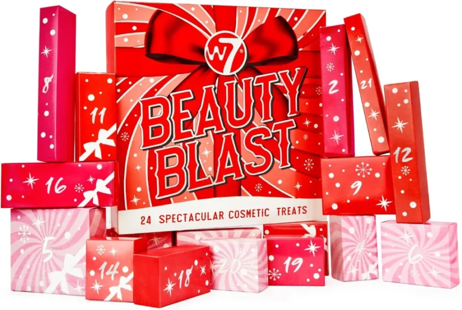W7 Beauty Blast makeup advent calendar, 24 numbered boxes