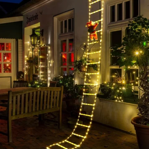 Warm white ladder lights with detachable 40 cm Santa, 338 LEDs