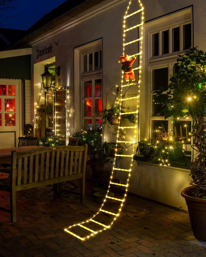 Warm white ladder lights with detachable 40 cm Santa, 338 LEDs