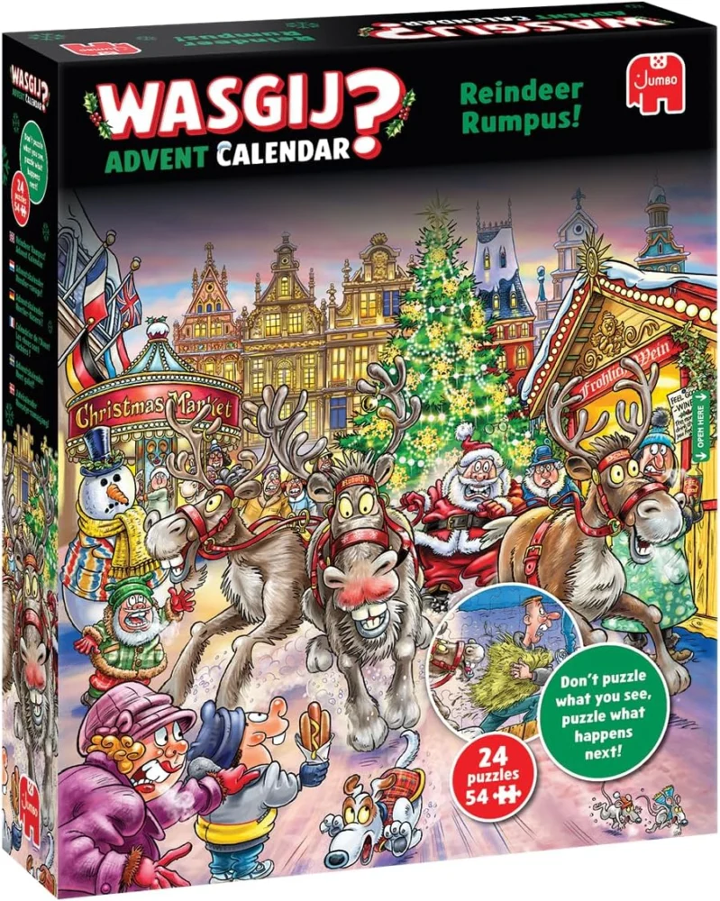 Wasgij Reindeer Rumpus advent calendar, 24 jigsaws of 54 pieces