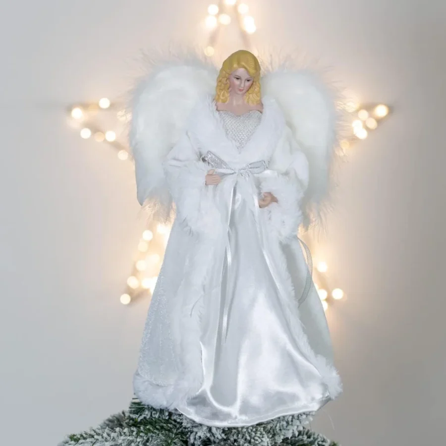 White angel tree topper, diamante bodice, feathered wings, 30 cm