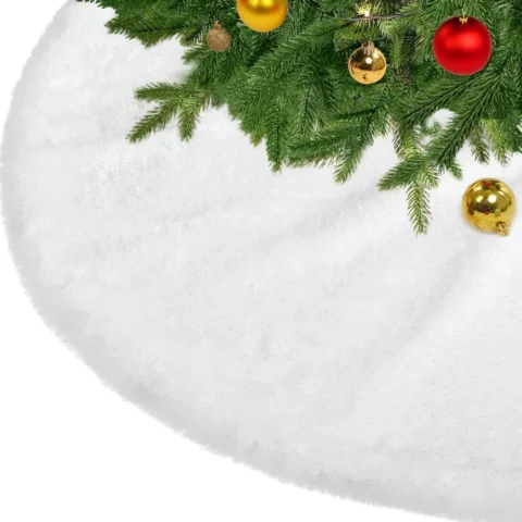White faux fur tree skirt with silver threads and sequins, 78 cm