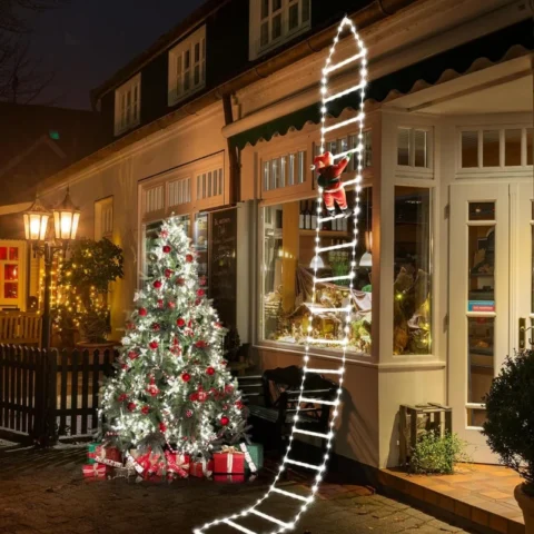 White ladder lights with adjustable Santa, 3 m, 338 LEDs, mains