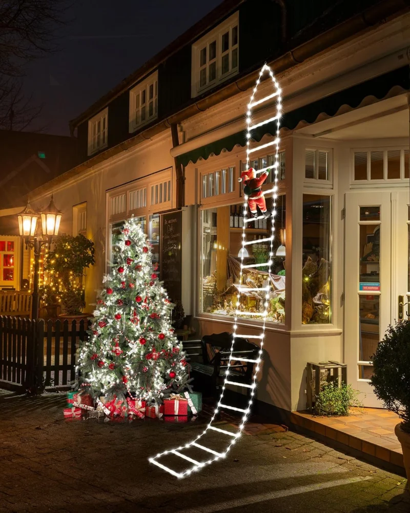 White ladder lights with adjustable Santa, 3 m, 338 LEDs, mains