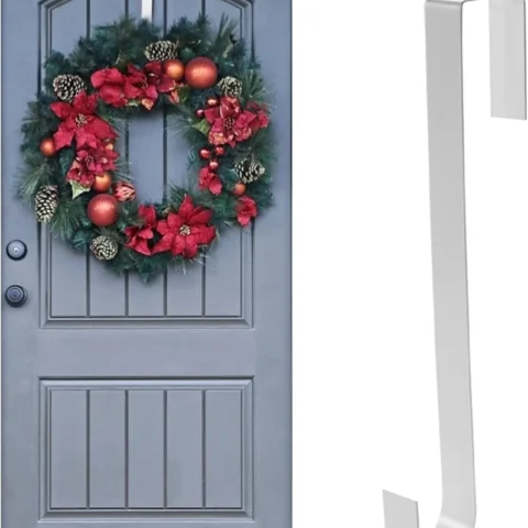 White metal over-the-door wreath hanger, 31 cm, no drilling