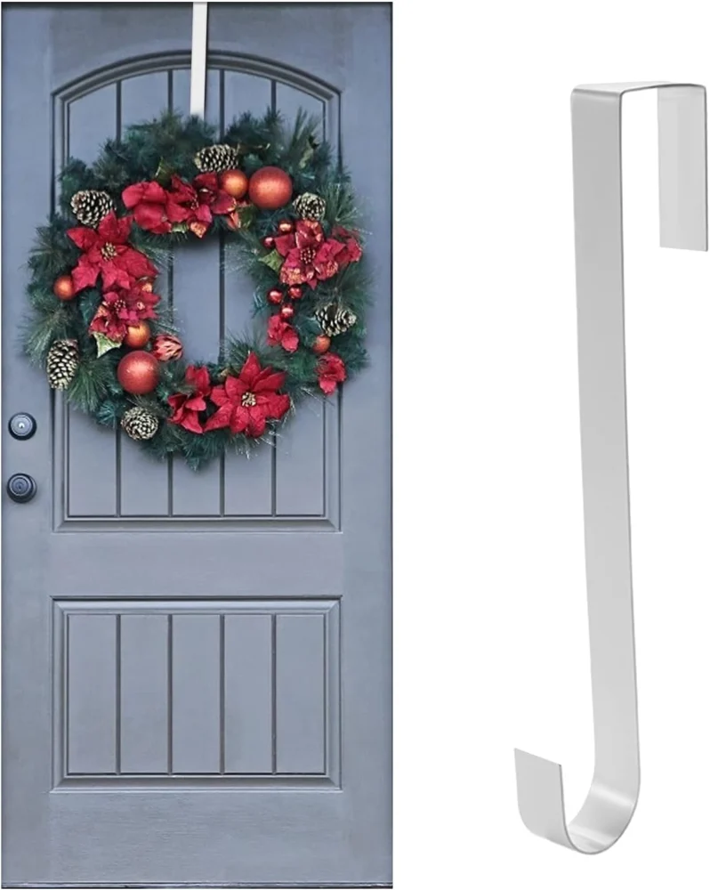 White metal over-the-door wreath hanger, 31 cm, no drilling