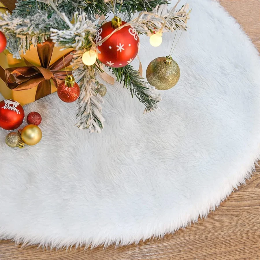 White plush tree skirt, double layer, 78 cm, 7 cm centre hole