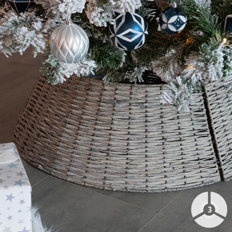 Wicker tree skirt basket in grey wash, 57 cm, in 3 sections