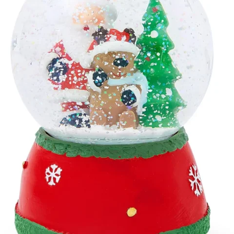 Wind-up musical glass snow globe with Santa and Rudolph, 14 cm