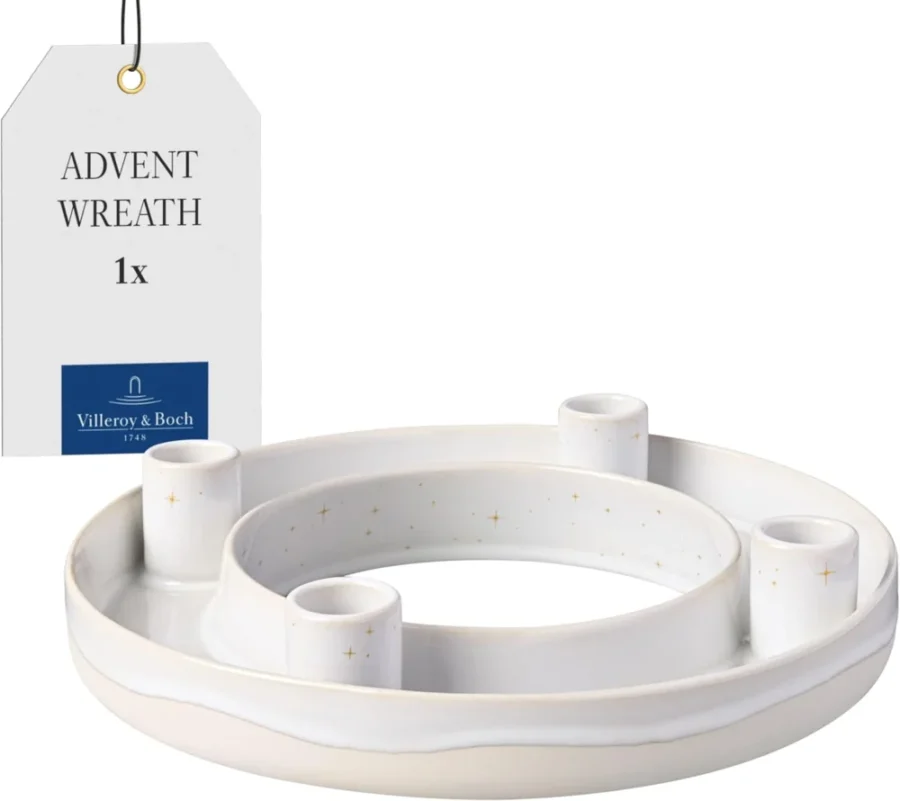 Winter Glow porcelain Advent wreath for 4 taper candles, 26 cm