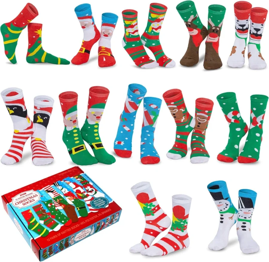 Women’s Christmas crew socks, pack of 12 pairs