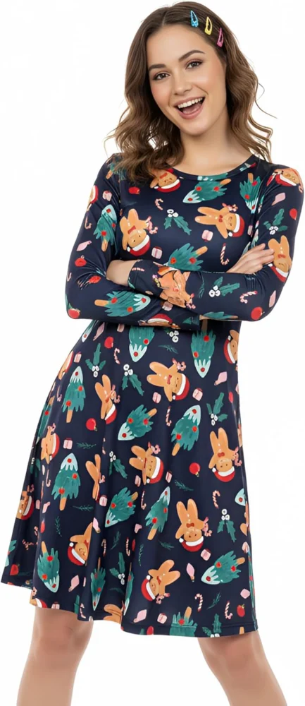 Women’s Christmas swing skater dress with printed novelty designs