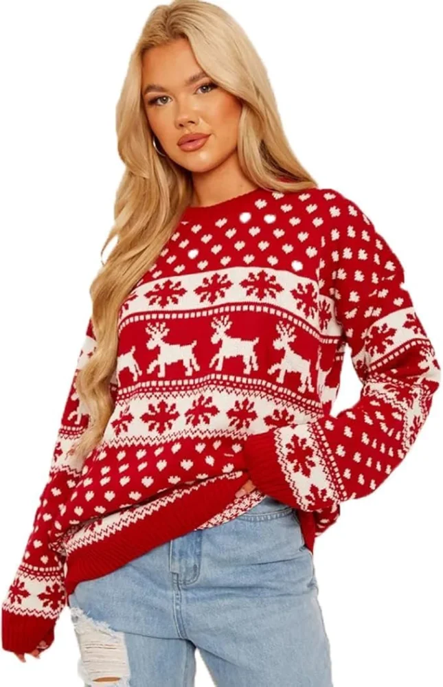 Women’s chunky knit Rudolph pom pom Christmas jumper, sizes 8 to 22
