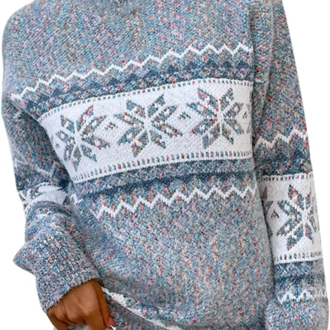 Women’s Fair Isle snowflake jumper, mock neck, chunky cable knit