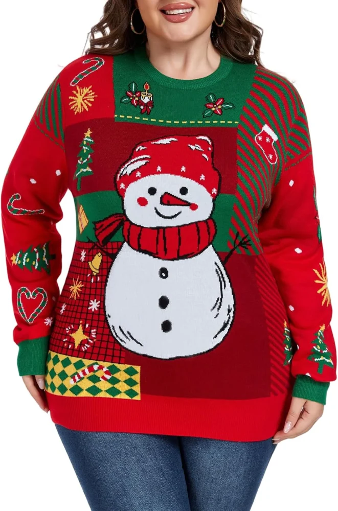 Women’s funny ugly knit Christmas jumper, long sleeves, plus size