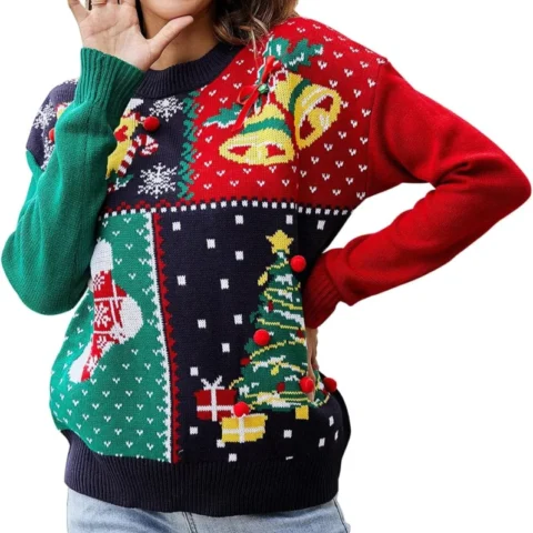 Women’s knitted ugly Christmas jumper, crew neck, long sleeves