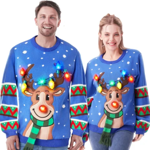 Women’s light-up reindeer Christmas jumper with LEDs, sizes S to XL
