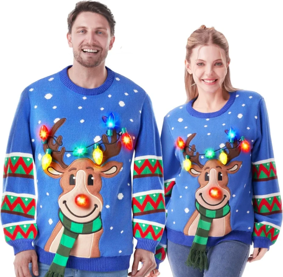 Women’s light-up reindeer Christmas jumper with LEDs, sizes S to XL