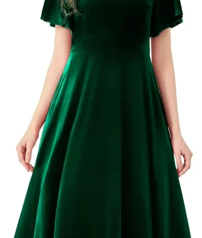 Women’s velvet midi A-line Christmas dress in five colours