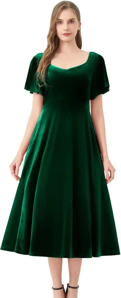 Women’s velvet midi A-line Christmas dress in five colours