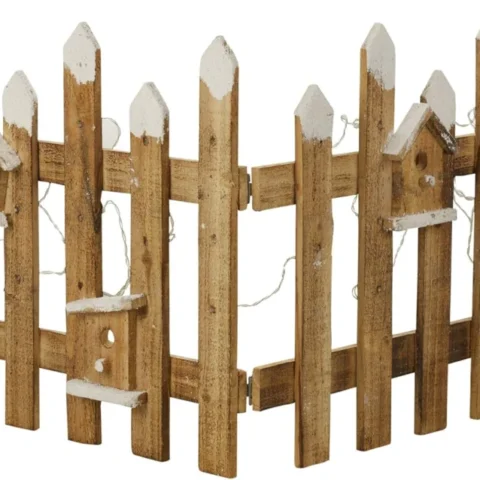 Wooden picket fence tree skirt with 30 LEDs, set of 2, brown