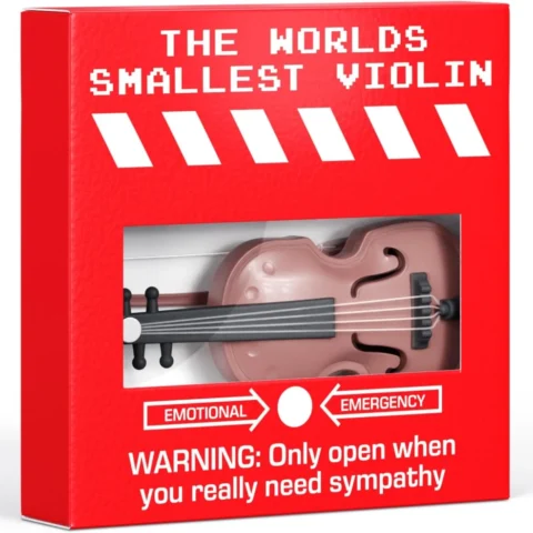 World’s smallest violin joke gift with bow and sympathy certificate