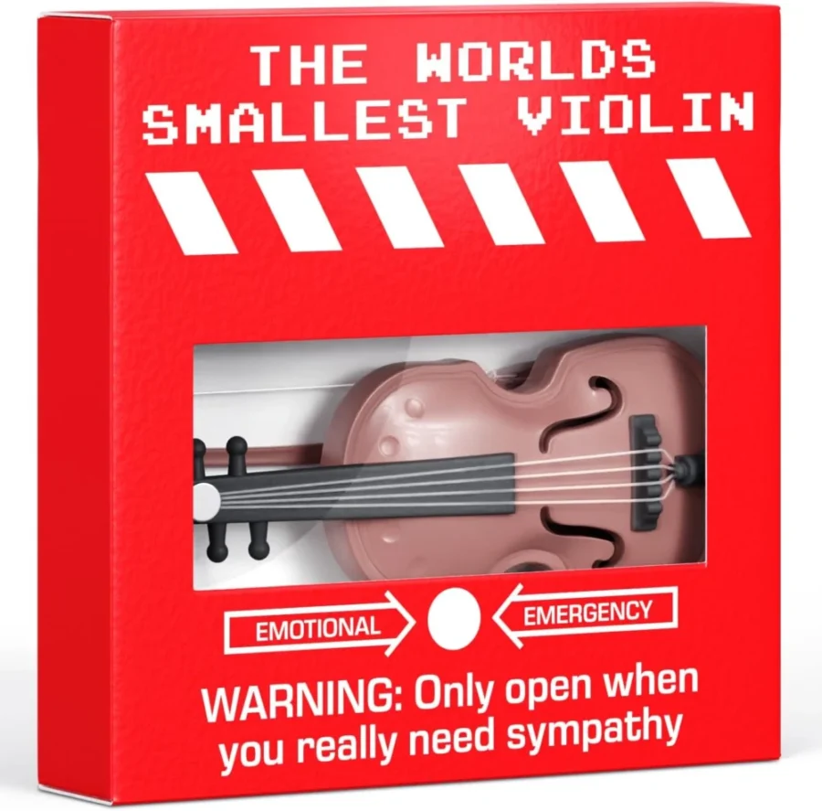 World’s smallest violin joke gift with bow and sympathy certificate